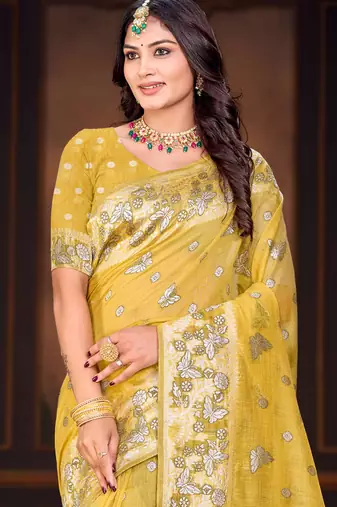 mustard woven cotton saree with blouse
