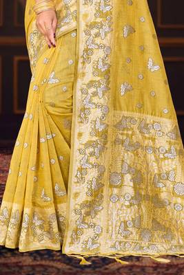 mustard woven cotton saree with blouse 3