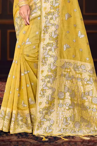 mustard woven cotton saree with blouse