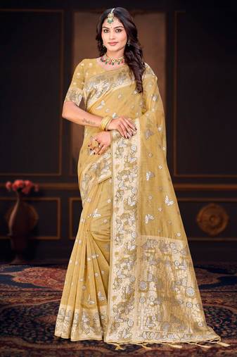 mustard woven cotton saree with blouse