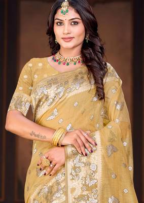 mustard woven cotton saree with blouse 2