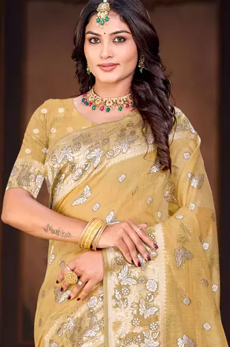 mustard woven cotton saree with blouse