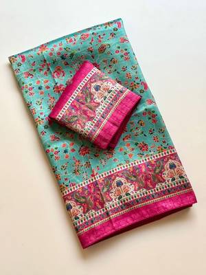 sku blue printed pasmina print with dori silk saree 2