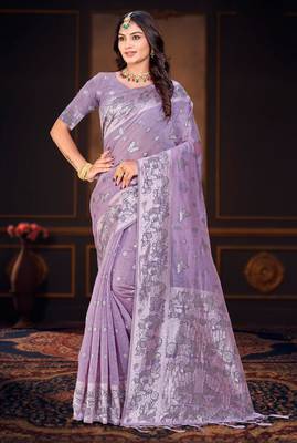 lavender woven cotton saree with blouse 1