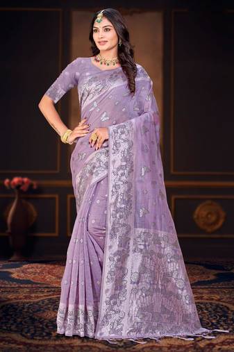 lavender woven cotton saree with blouse