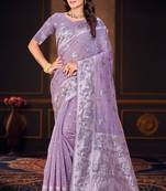 lavender woven cotton saree with blouse