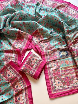 sku blue printed pasmina print with dori silk saree 3