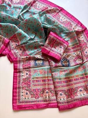 sku blue printed pasmina print with dori silk saree 4