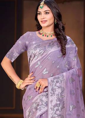 lavender woven cotton saree with blouse 2