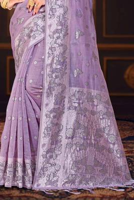 lavender woven cotton saree with blouse 3