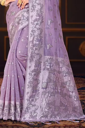 lavender woven cotton saree with blouse