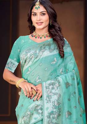 green woven cotton saree with blouse 2