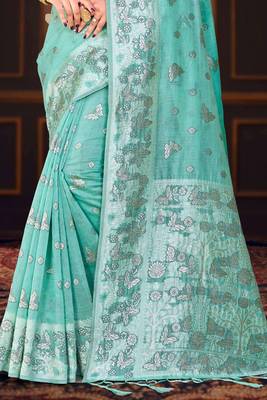 green woven cotton saree with blouse 3