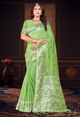 green woven cotton saree with blouse 1