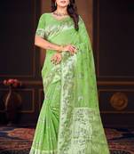 green woven cotton saree with blouse
