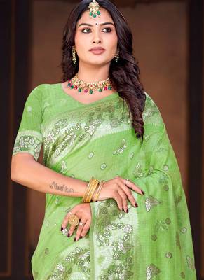 green woven cotton saree with blouse 2
