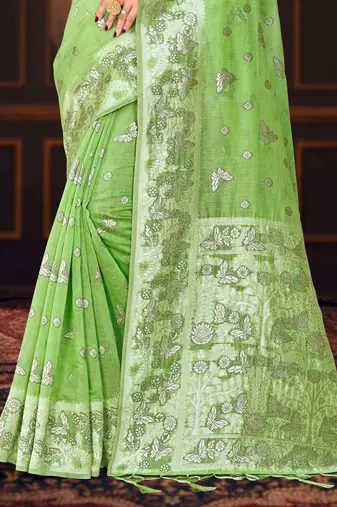 green woven cotton saree with blouse