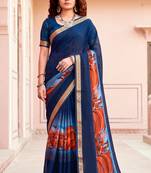 navy blue woven cotton saree with blouse