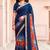 navy blue woven cotton saree with blouse