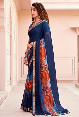 navy blue woven cotton saree with blouse 3