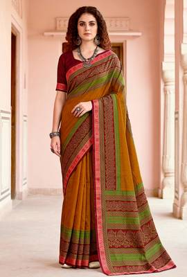 mustard woven cotton saree with blouse 1