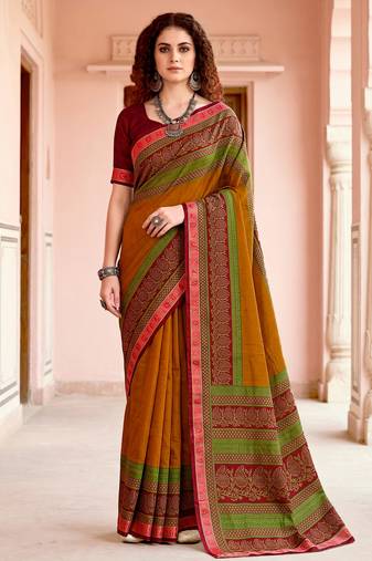 mustard woven cotton saree with blouse