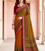 mustard woven cotton saree with blouse