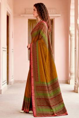 mustard woven cotton saree with blouse 3