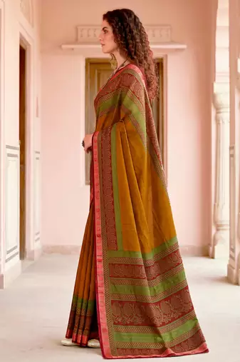 mustard woven cotton saree with blouse