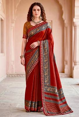 blood red woven cotton saree with blouse 1