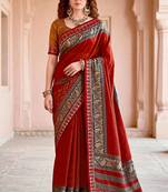 blood red woven cotton saree with blouse