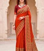 orange woven cotton saree with blouse