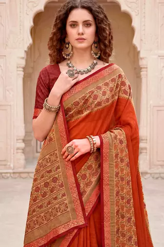 orange woven cotton saree with blouse