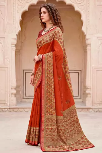 orange woven cotton saree with blouse