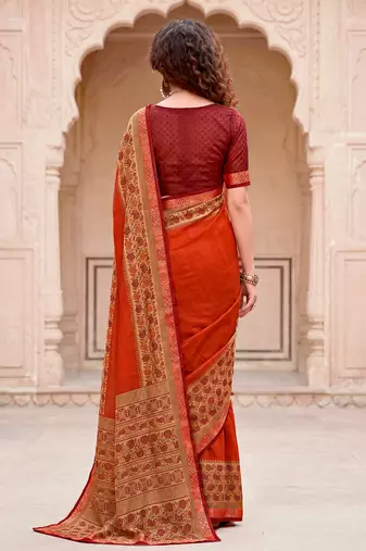 orange woven cotton saree with blouse
