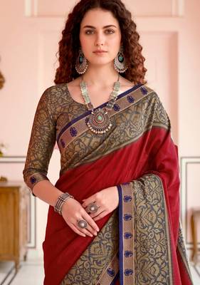 red woven cotton saree with blouse 2