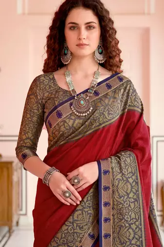 red woven cotton saree with blouse