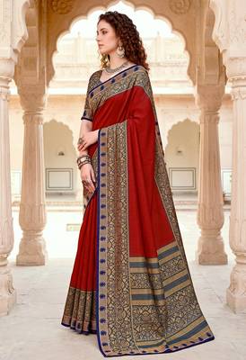 red woven cotton saree with blouse 3