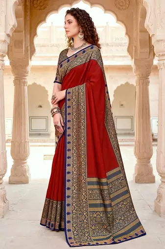 red woven cotton saree with blouse
