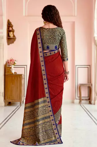 red woven cotton saree with blouse