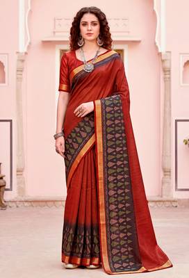 red woven cotton saree with blouse 1