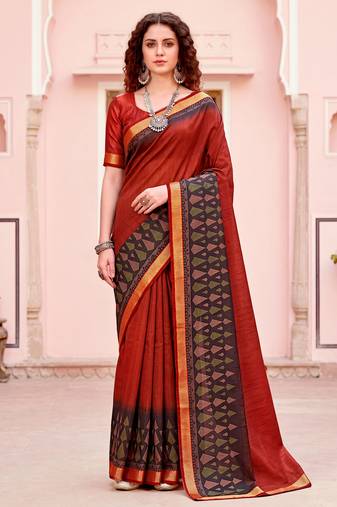 red woven cotton saree with blouse