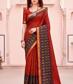 red woven cotton saree with blouse