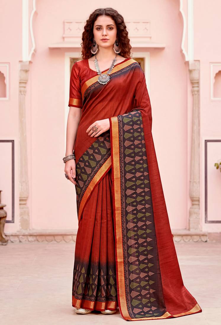 red woven cotton saree with blouse