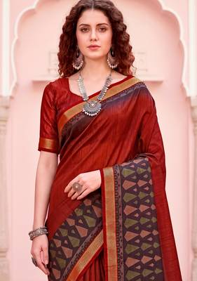 red woven cotton saree with blouse 2