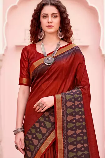 red woven cotton saree with blouse
