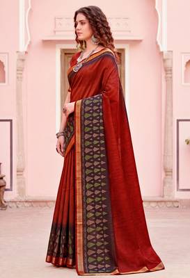 red woven cotton saree with blouse 3