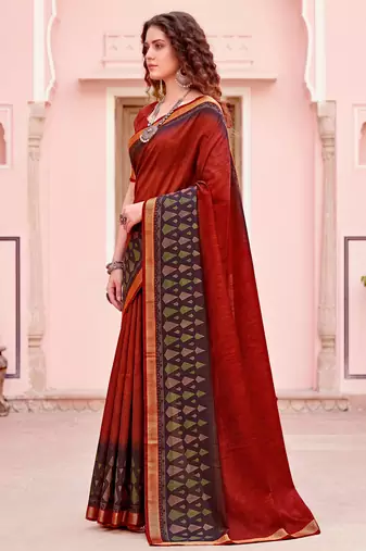red woven cotton saree with blouse