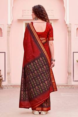 red woven cotton saree with blouse 4