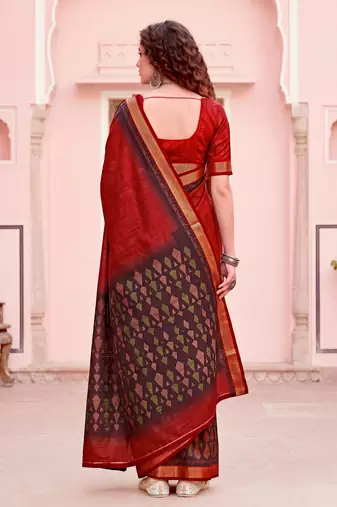 red woven cotton saree with blouse